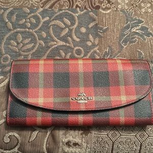 Coach Red and Black Plaid Wallet